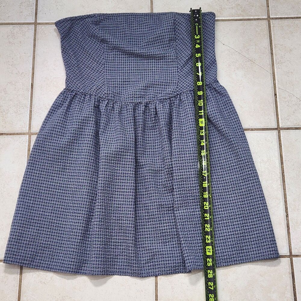 No Boundaries Strapless Smocked Mini Dress Blue White Checkered Size Large - Picture 7 of 8